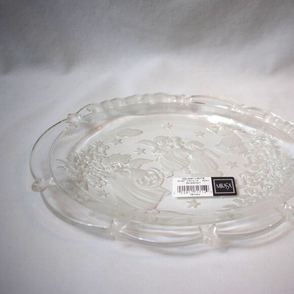 VTG Mikasa Holiday Lights Frosted Crystal Oval Sweet Dish Candy Plate Christmas - Picture 2 of 5